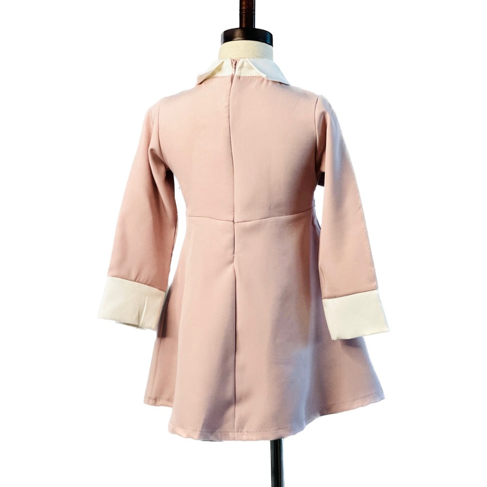 Pink girls dress with white color and cuffs. - Picture 2 of 3